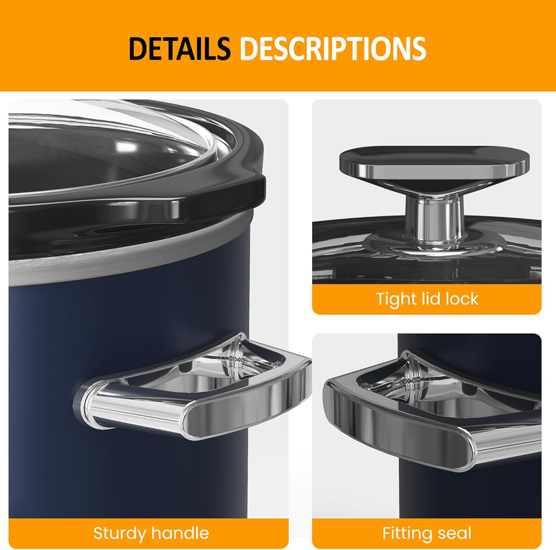 2Qt Slow Cooker Small Removable Ceramic 3-Setting Blue Food Warmer3