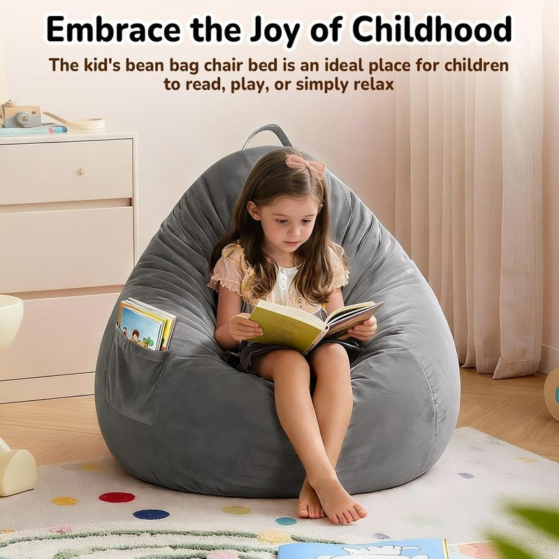 Kids Bean Bag Chair Bed Convertible Sofa Bed Corduroy Dark Grey3