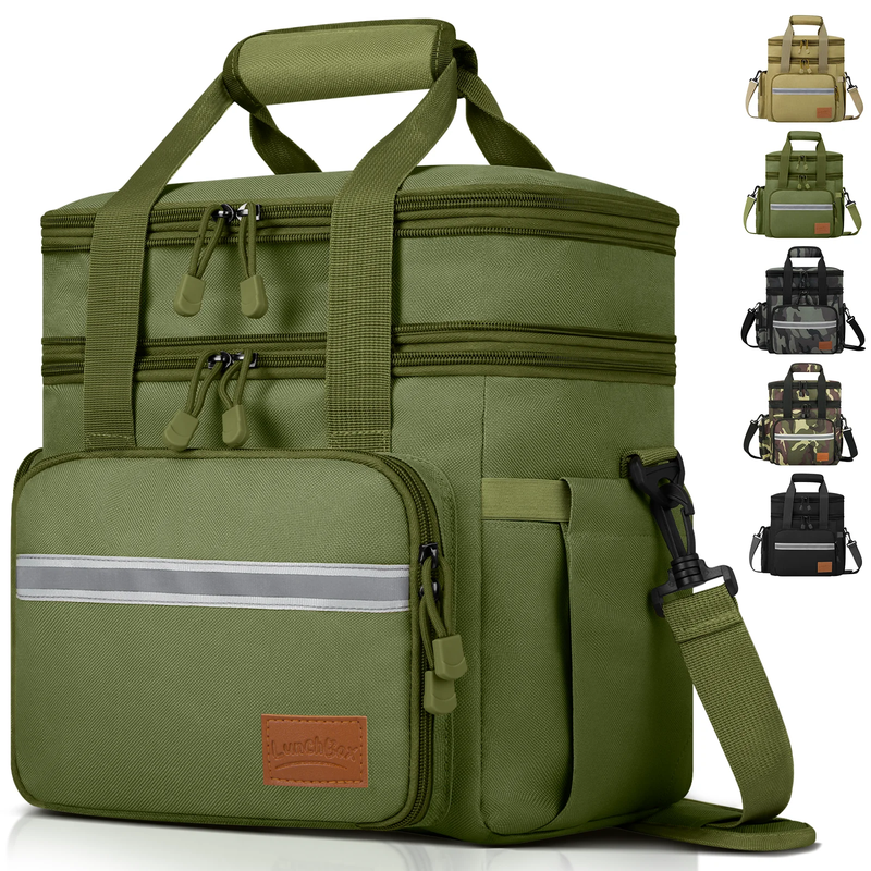 24L Insulated Lunch Bag Double Deck Cooler Tote Leakproof Work Beach Green9