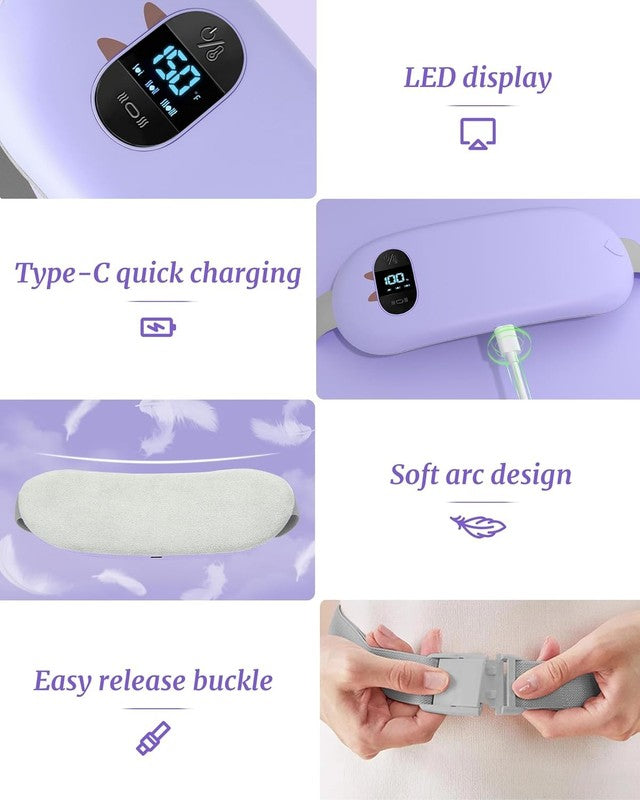 Cordless Heating Pad Back Belt 6 Heat Vibrating Modes Pain Relief Purple6