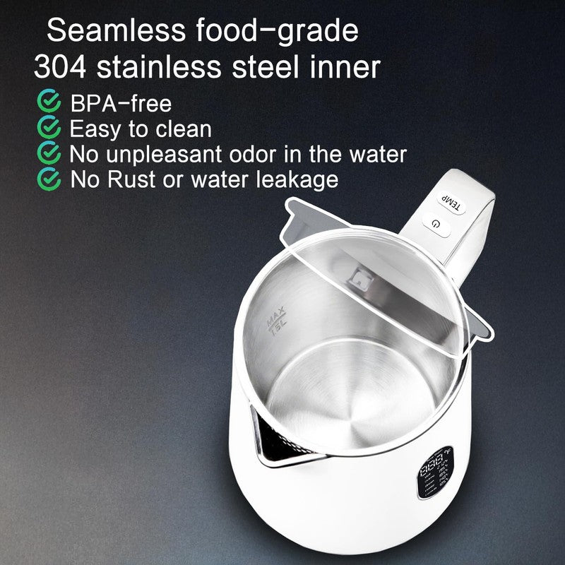 Electric Kettle 1.5L Stainless Steel Double Wall 5 Keep Warm Porcelain White5
