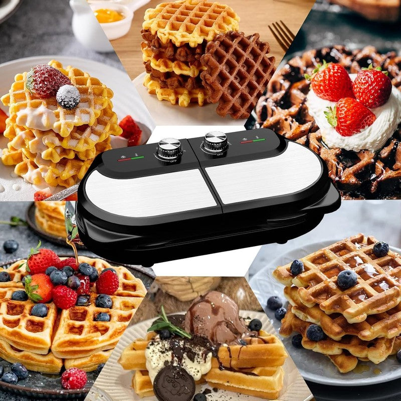 Double Waffle Maker 6" 1400W Belgian Waffle Iron Nonstick Temp Control Stainless4