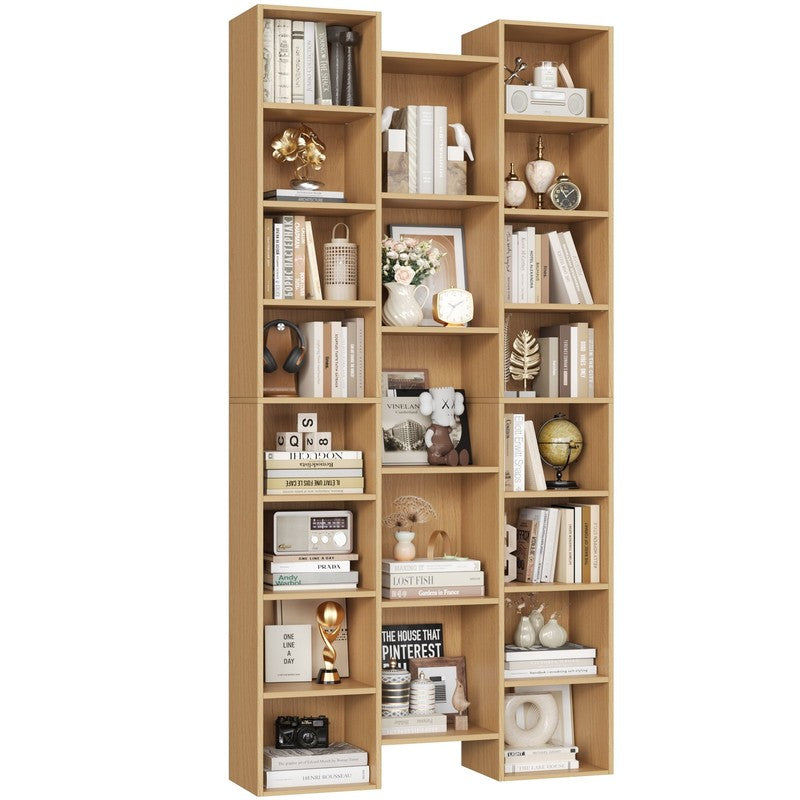 21-Cube Bookcase, 71’’ Tall Wooden Bookshelves with Adjustable Shelves, Triple W8