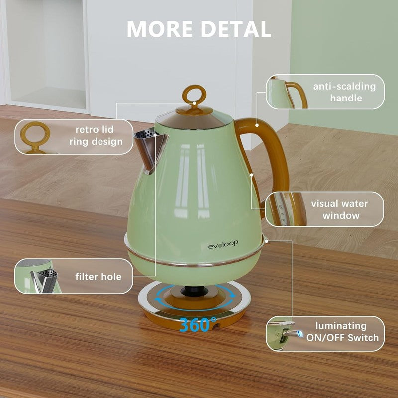 Electric Kettle 1.7L 1500W Stainless Steel BPA Free Auto Shut Off Boil Dry Safe4