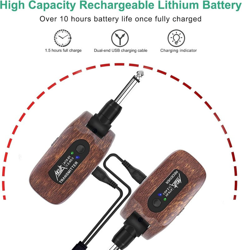 2.4GHz Wireless Guitar System Transmitter Receiver Rechargeable for Guitar/Bass3