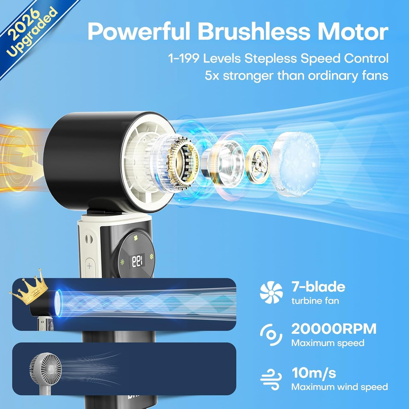 Ice Cooling Fan 6000mAh 20H Battery Turbo 20000RPM Rechargeable Black2