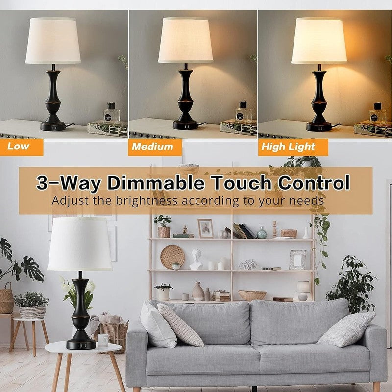 Set of 2 Linen Table Lamps 3 Way Dimmable Nightstand Lamps for Bedroom1