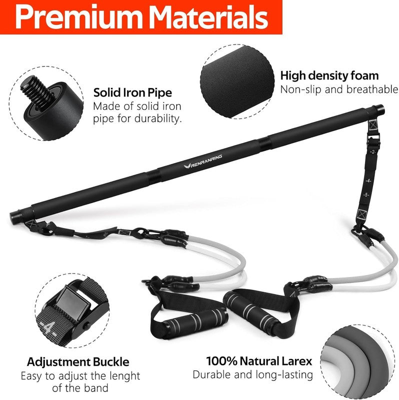 Pilates Bar Kit w/ Resistance Bands Adjustable Metal Buckle Full Body Workout1