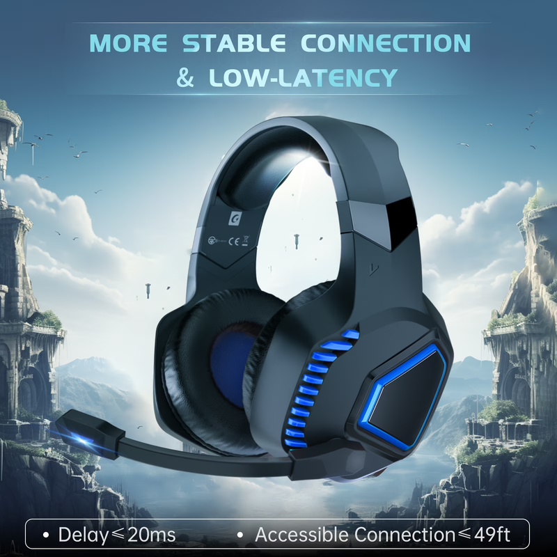 Wireless Gaming Headset 2.4G USB PS5 PC Switch Mac Bluetooth Mic Black Blue4