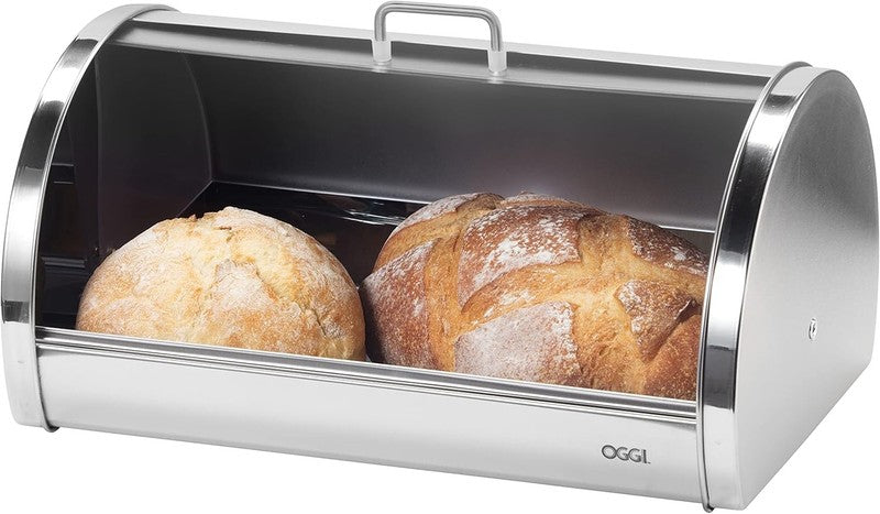 Stainless Steel Roll Top Bread Box Frosted Lid Large Countertop Bread Storage1
