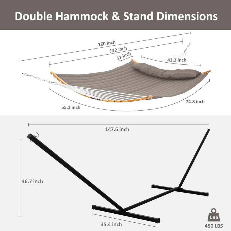 Portable Hammock with Frame Double Curved Spreader Bar Outdoor Brown5