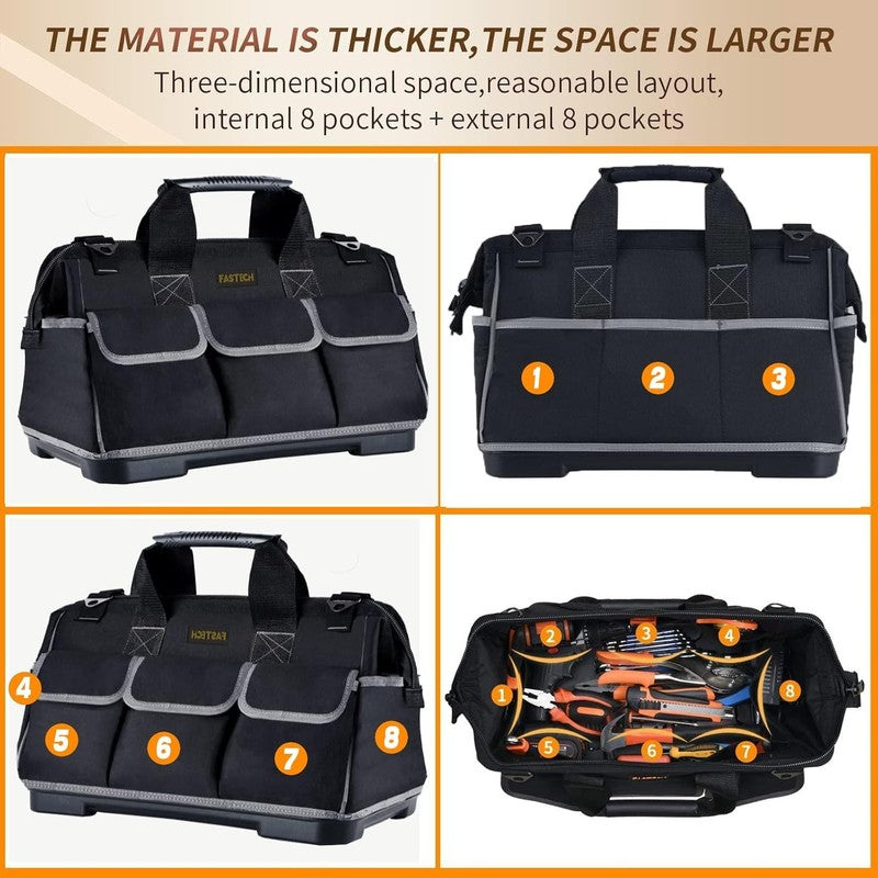 20" Wide Mouth Tool Bag Waterproof Molded Base Organizer with Adjustable Strap4