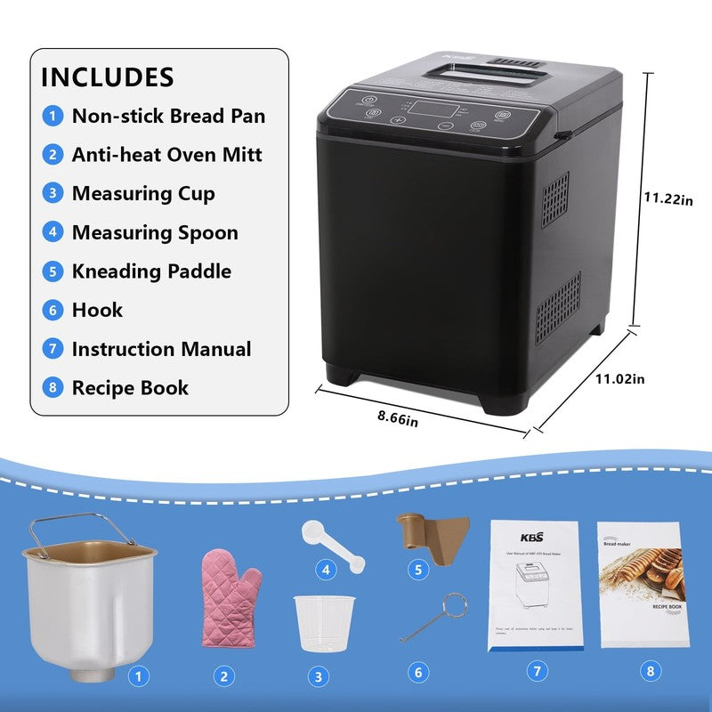 2LB 20-in-1 Bread Maker Machine Black LCD Automatic 2 Custom Menus 0701
