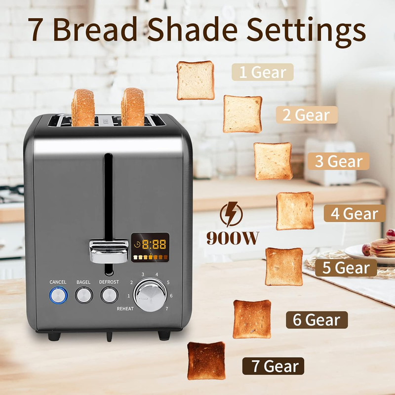 Dark Metallic 2 Slice Toaster Stainless Steel - LCD, 7 Shades, Bagel, Defrost2