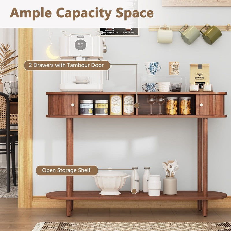 47.2in Farmhouse Console Table Entryway w/ 2 Tambour Doors Brown5