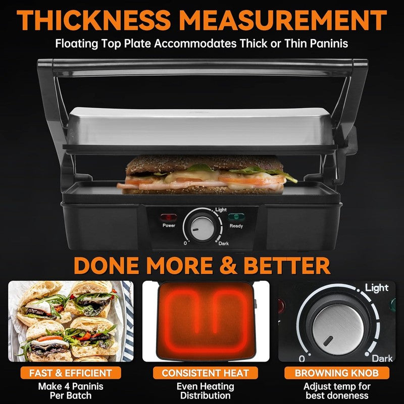 Panini Press Electric Grill 4-Slice Sandwich Maker Nonstick Stainless Steel2