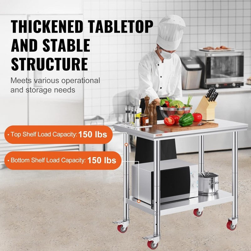 Mophorn 36x24 Stainless Steel Work Table w/ Wheels Heavy Duty Prep Table Silver2