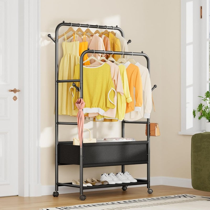 Portable Clothing Rack with Wheels, Black Garment Rack for Hanging Clothes7