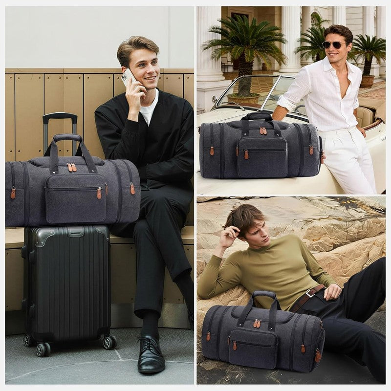 Canvas Travel Duffle Bag Dark Grey Carry On w/ Shoe Compartment Toiletry6