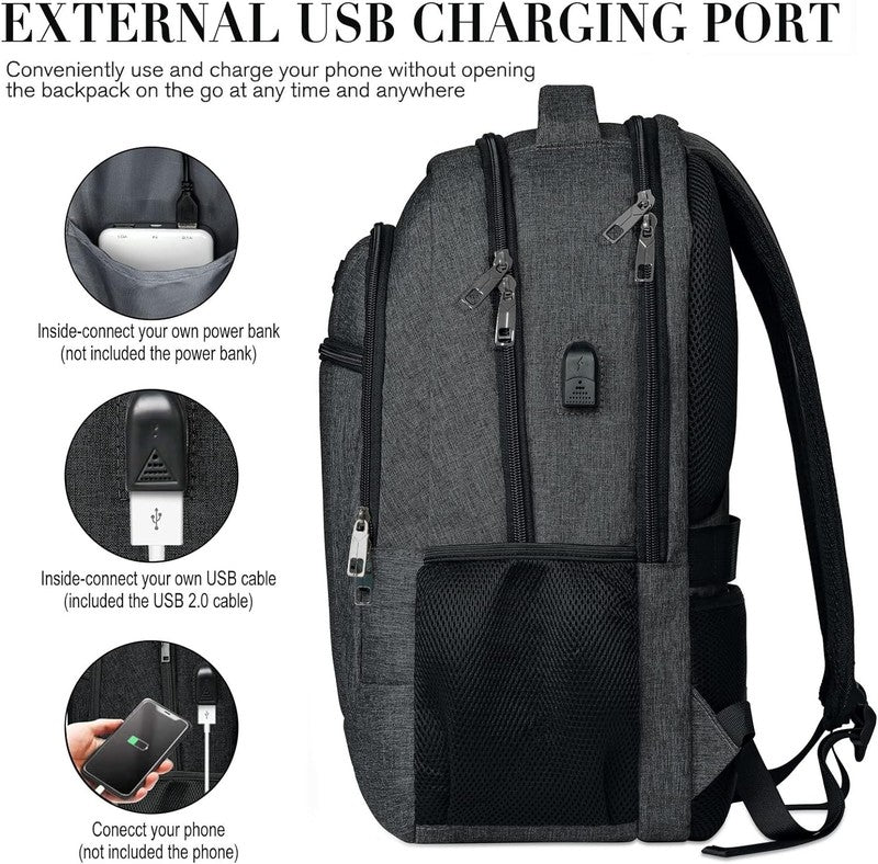17" Travel Laptop Backpack Extra Large Water-Resistant USB Charging Black3