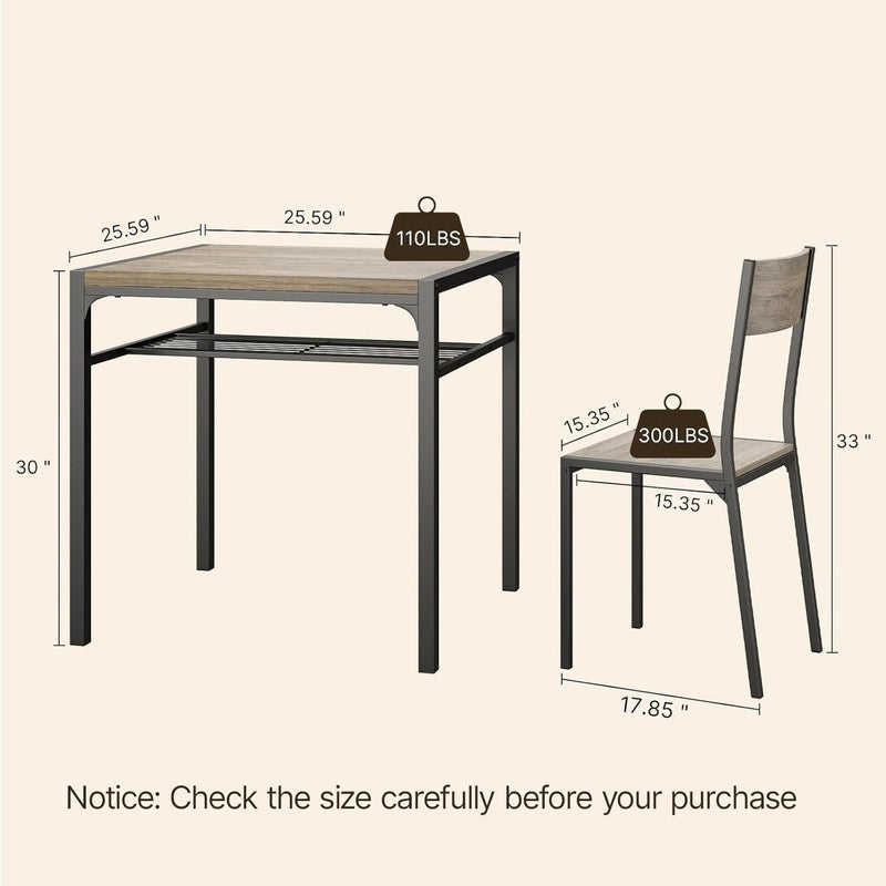 Dining Table Set for 2, 3 Piece Kitchen Table with 2 Chairs for Small Space, Apa2