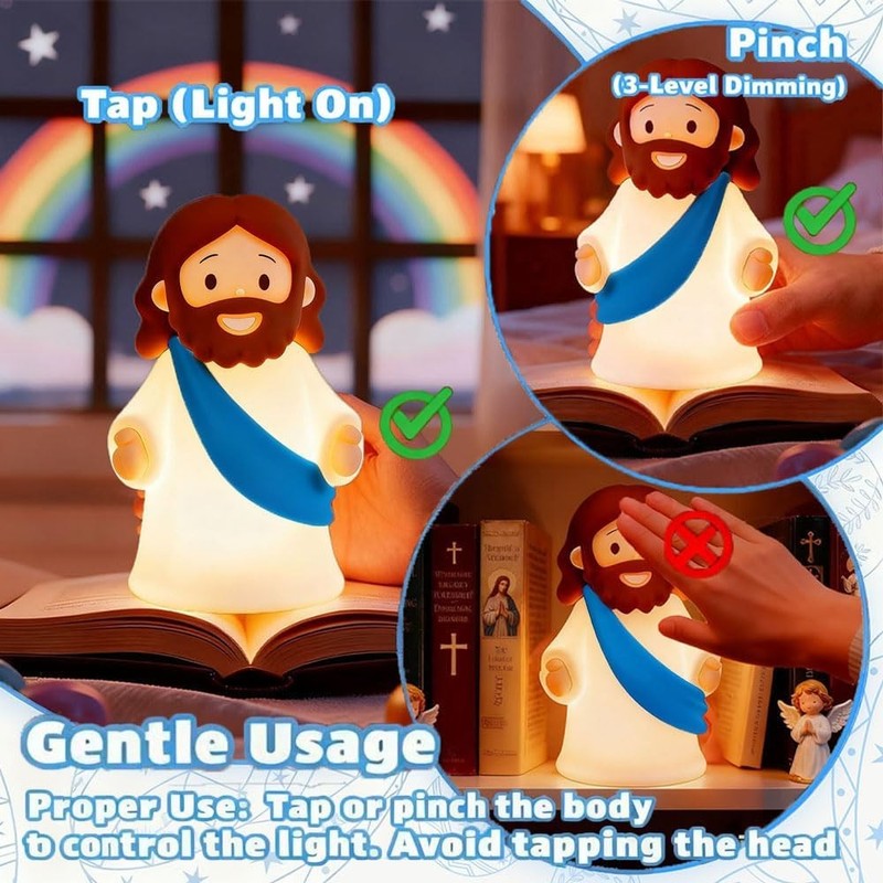 Jesus Night Light Rechargeable Bedside Night Light Dimmable Silicone LED Light I2