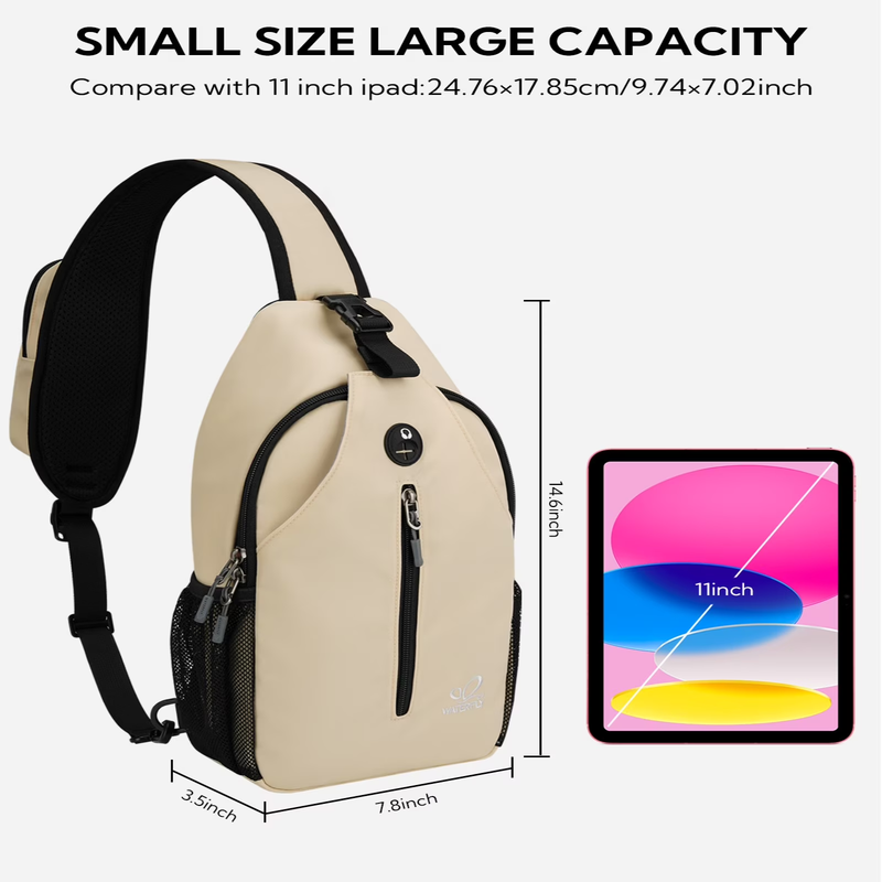 Unisex Hiking Travel Nylon Sling Bag Cross Body Shoulder Chest Bag,Beige3