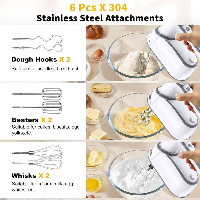 Cordless Hand Mixer, 12 Speed Rechargeable Electric Handheld Mixer with 6 X 304 3