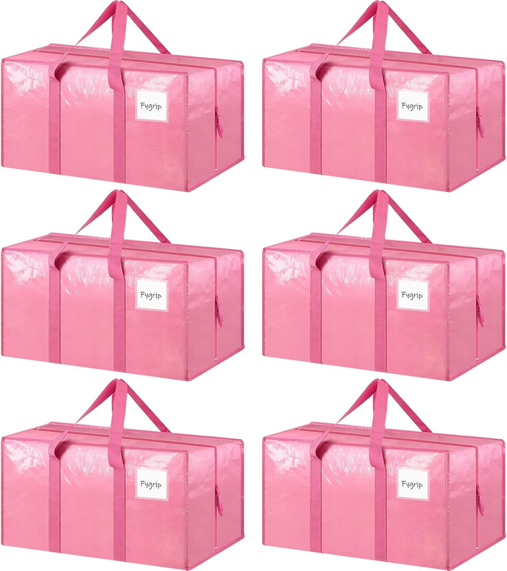 6 Pack Heavy Duty Moving Bags Large Storage Totes Strong Zipper Pink9