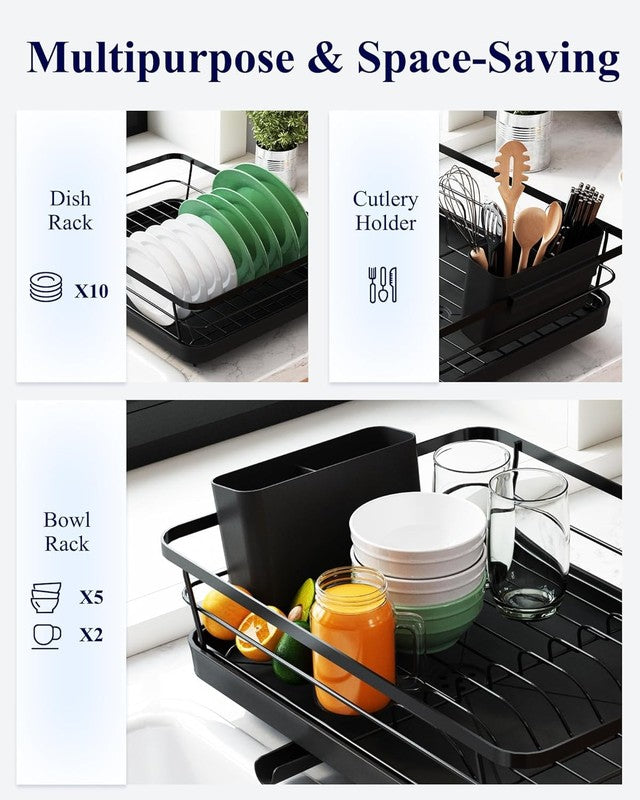Stainless Steel Dish Drying Rack with Cutlery Holder   Black Kitchen Organizer5