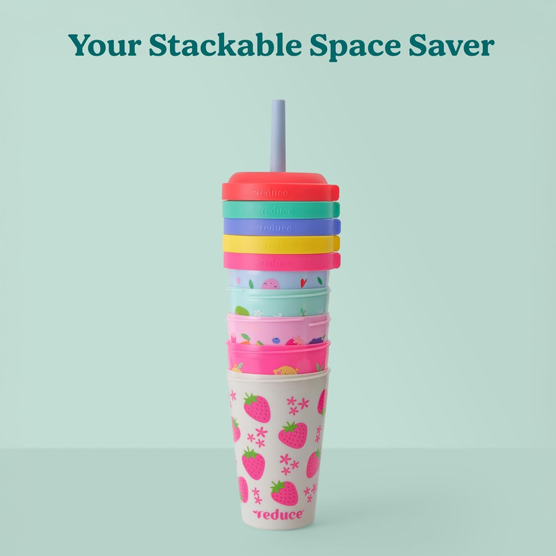 Gogo’s Kids 5PK Stackable Tumblers 12oz w/ Lids Spill Proof Straws5