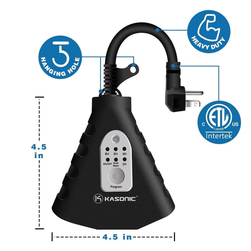 Dusk to Dawn Timer, 120V 1800 W 3 Outlets 100 Feet Range2