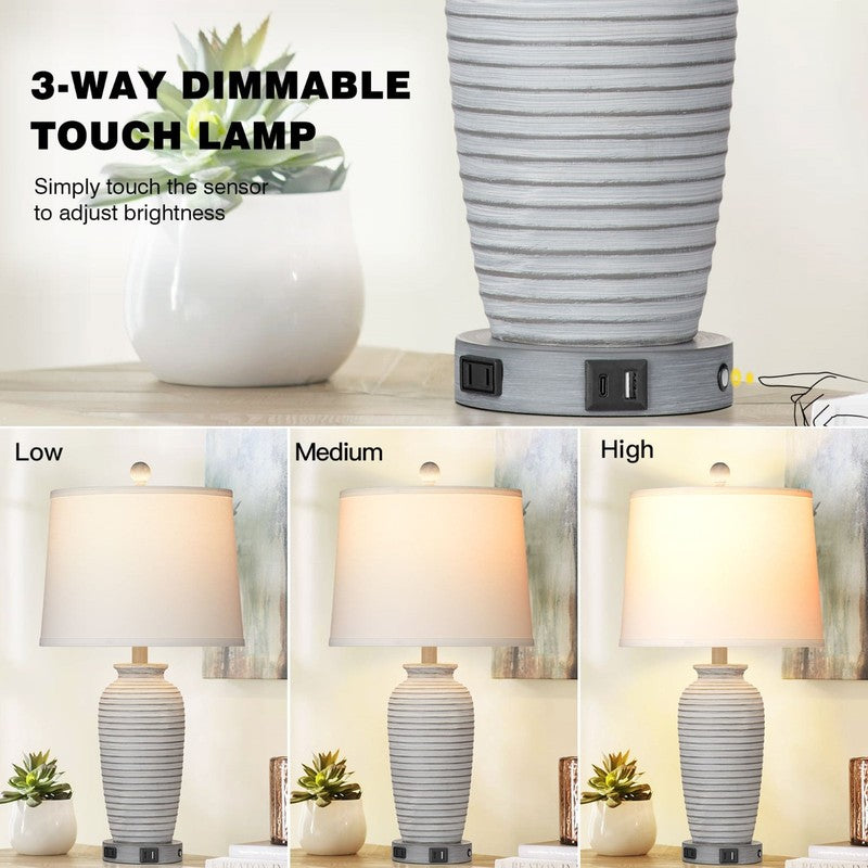 Farmhouse Jar Table Lamp Set of 2 USB Ports AC Outlet 3 Way Touch Dimmable2