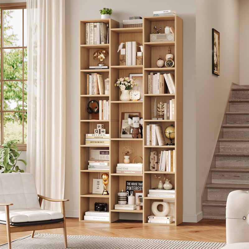 21-Cube Bookcase, 71’’ Tall Wooden Bookshelves with Adjustable Shelves, Triple W10