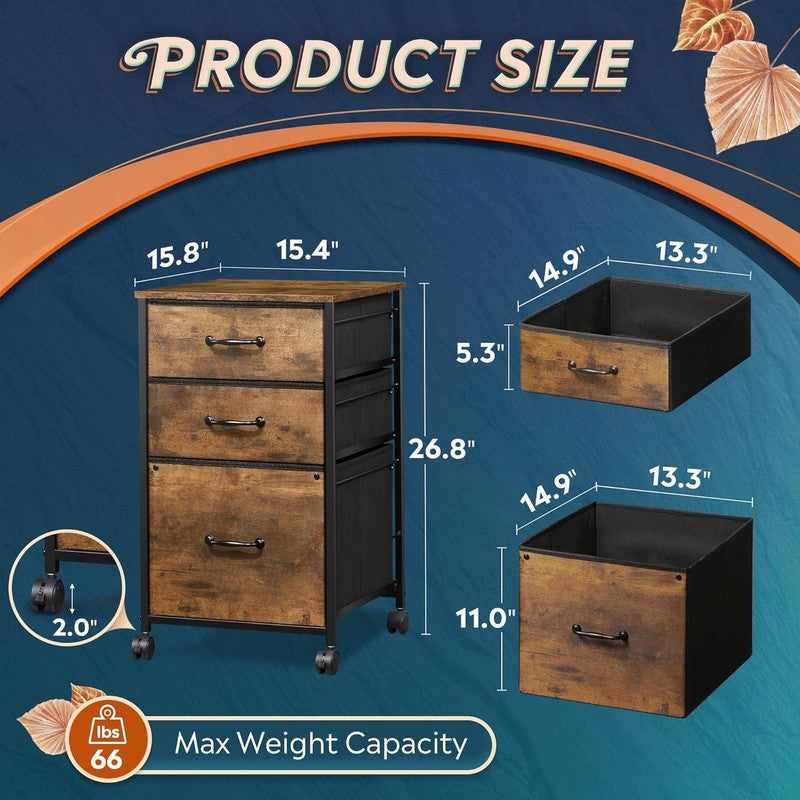 Mobile File Cabinet, Rolling Printer Stand with 3 Drawers, Fabric Vertical Filin2
