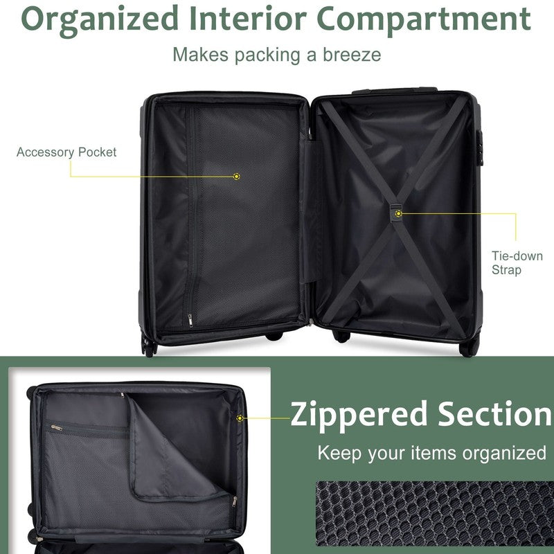 Carry on Luggage, Lightweight Durable ABS Suitcases with Double Wheels, Expandab3