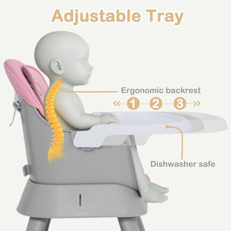 8 in 1 Baby High Chair, Toddler Dining Booster Seat for Eating, Pink Grey6