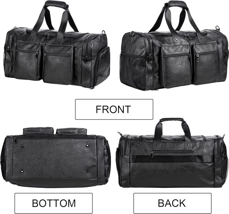 Travel Bag with Shoe Pouch,Weekender Overnight Bag Leather Large Carry on Bag1