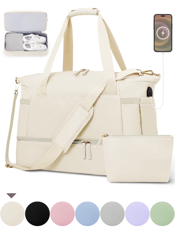 Travel Duffel Bag for Women Gym Bag with USB Charging Port Large Weekender Overn3
