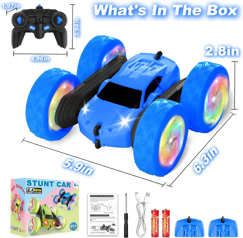 Remote Control Car for Girls 4WD Stunt Car 360 Flips RGB Lights 6+7