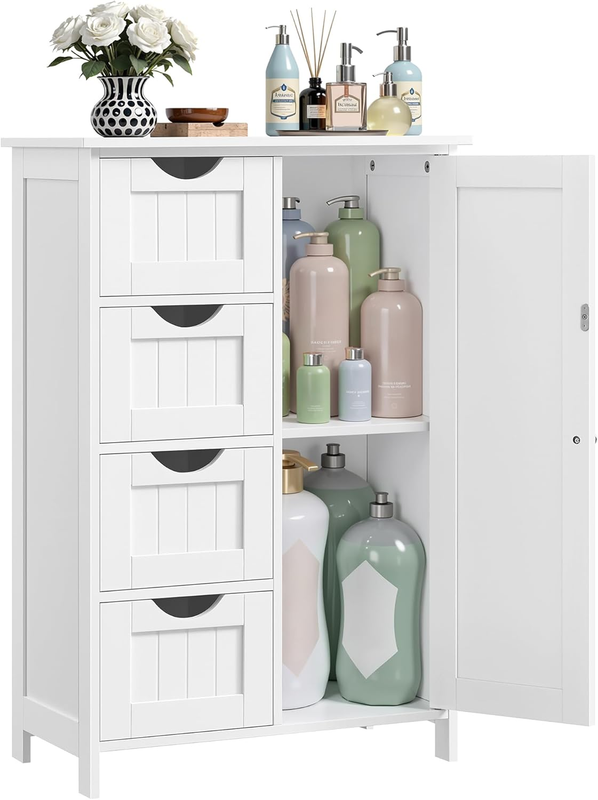 Floor Storage Cabinet Drawer Door Adjustable Shelf Cloud White0