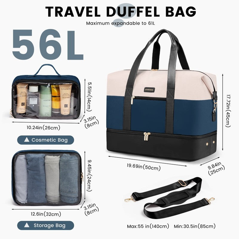Women Travel Duffel Bag Large Weekender Gym Bag Shoe Compartment Packing Cubes5