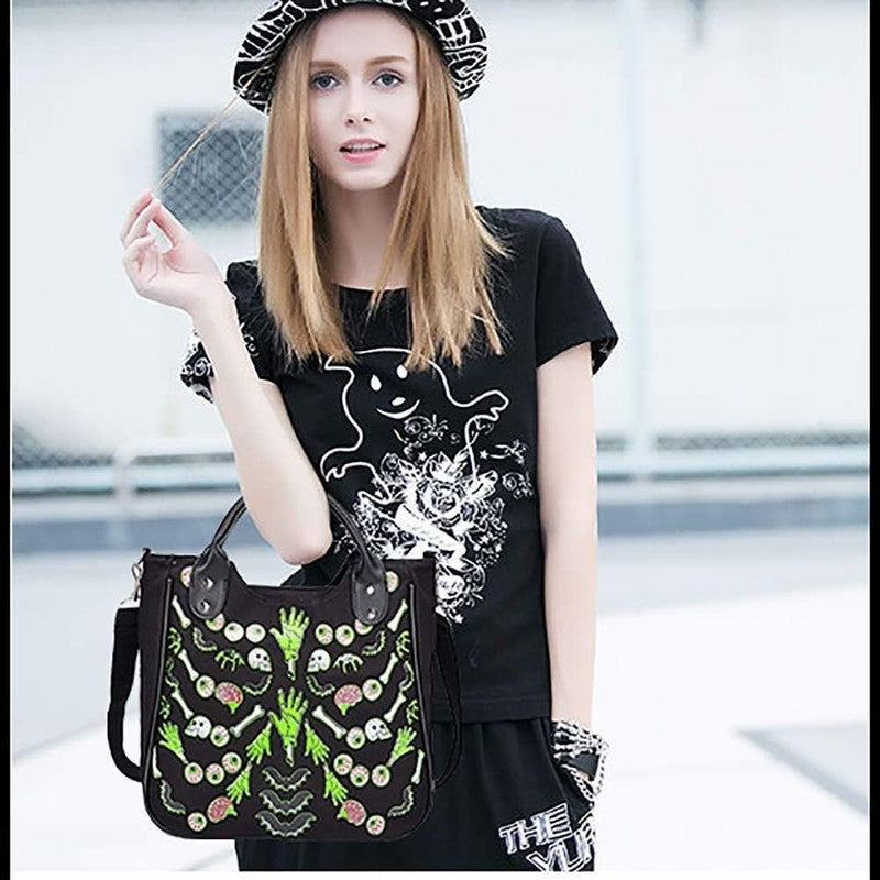 Women’s Rivet Canvas Punk Tote Handbag Purse Shoulder Strap Crossbody Bag1