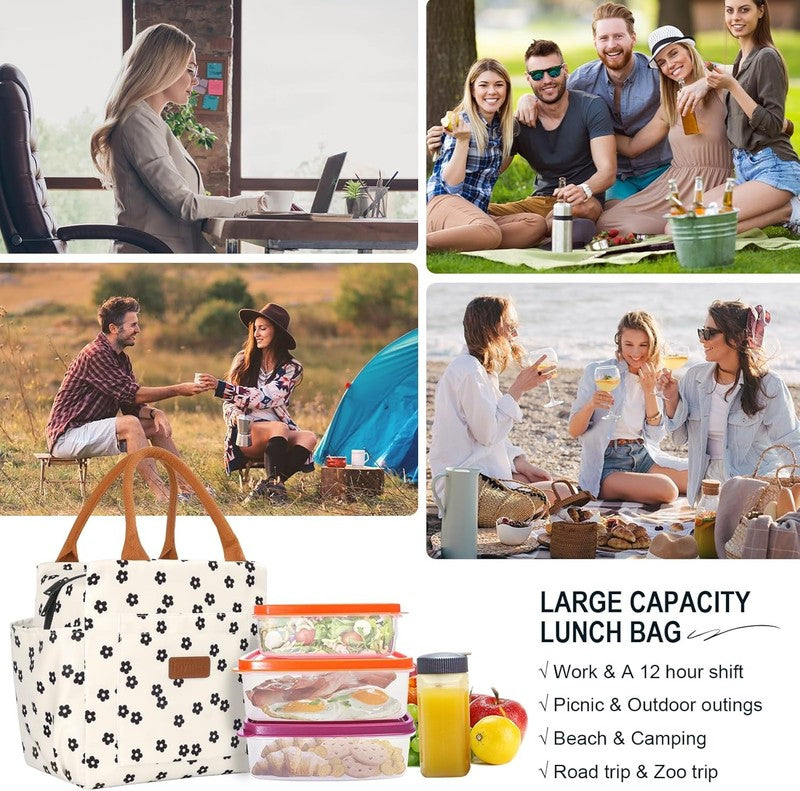 Insulated Lunch Bag Women Leakproof Large Cooler Tote w Bottle Holder Black6