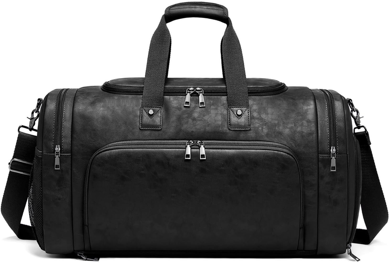 Leather Travel Duffle Bag Waterproof Weekender Shoe Compartment Gym Business Bag10