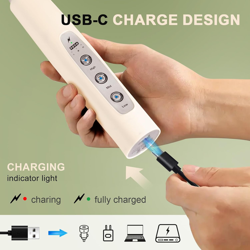 Milk Frother Handheld Beige Rechargeable 3 Speed 3 Heads Coffee Whisk1