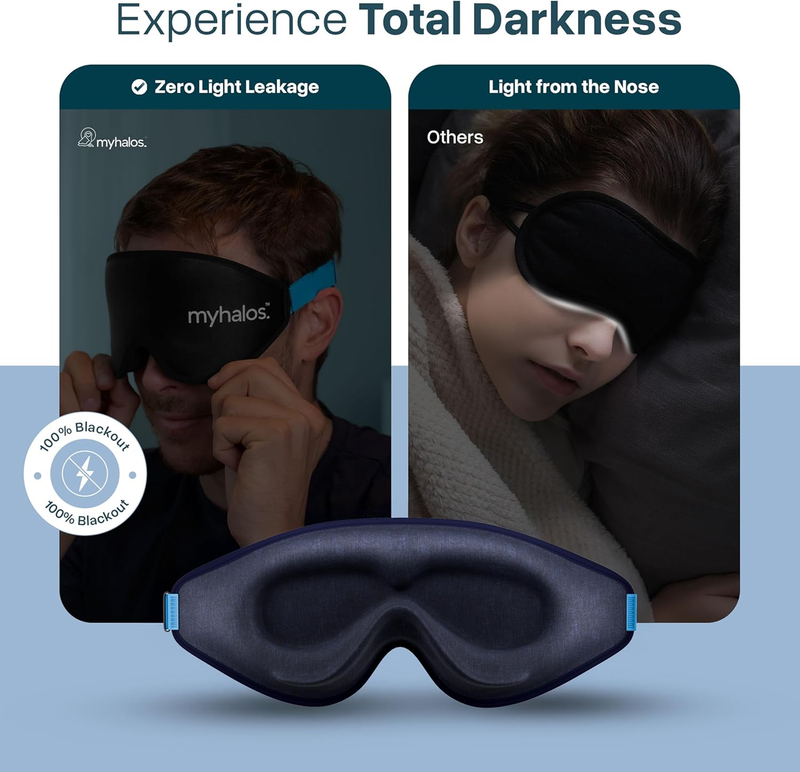 3D Blackout Sleep Mask Memory Foam Eye Mask for Side Sleepers Navy Blue3