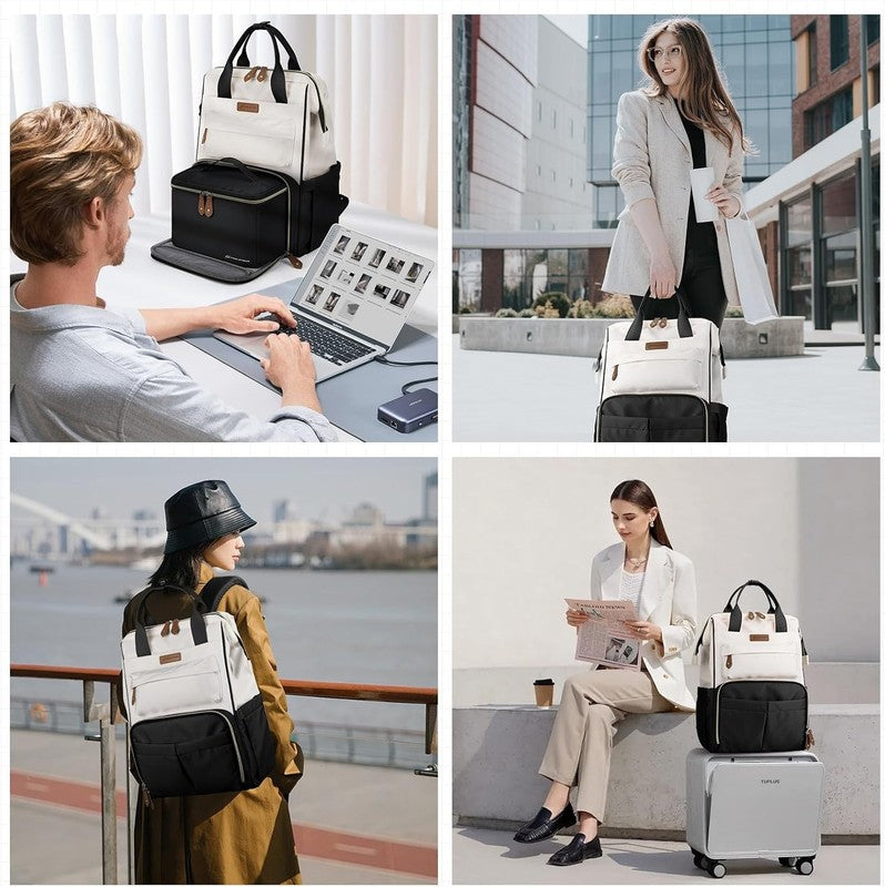 Travel Laptop Backpack 15.6 17.3" Nurse Work Bag w/ Lunch Box Black Beige4