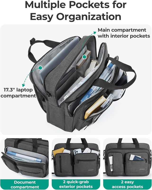 3-in-1 17.3" Laptop Bag for Men Water-Repellent Briefcase Shoulder Bag Black2