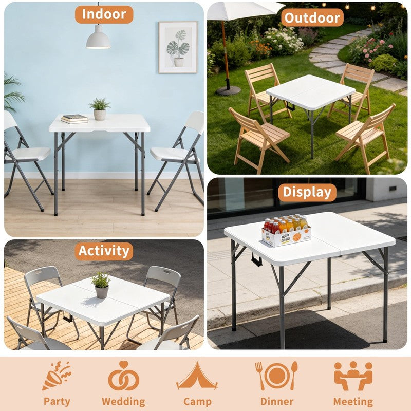 34 Inch Square Folding Card Table Portable Plastic Outdoor Dining Table White6